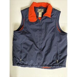 LL Bean Nylon‎ Fleece Lined Vest Full Zip Men's Size Large Blue Orange Lining